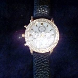 Black Leather/Crystal Wrist Watch**NWT**